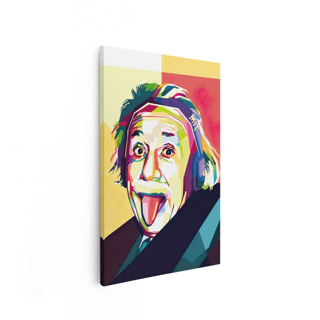 Canvas schilderij vooraanzicht Albert Einstein in Abstracte Kleuren