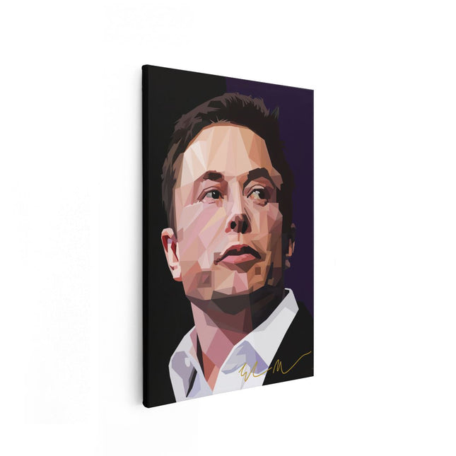 Canvas schilderij vooraanzicht Elon Musk in Geometrische Vormen