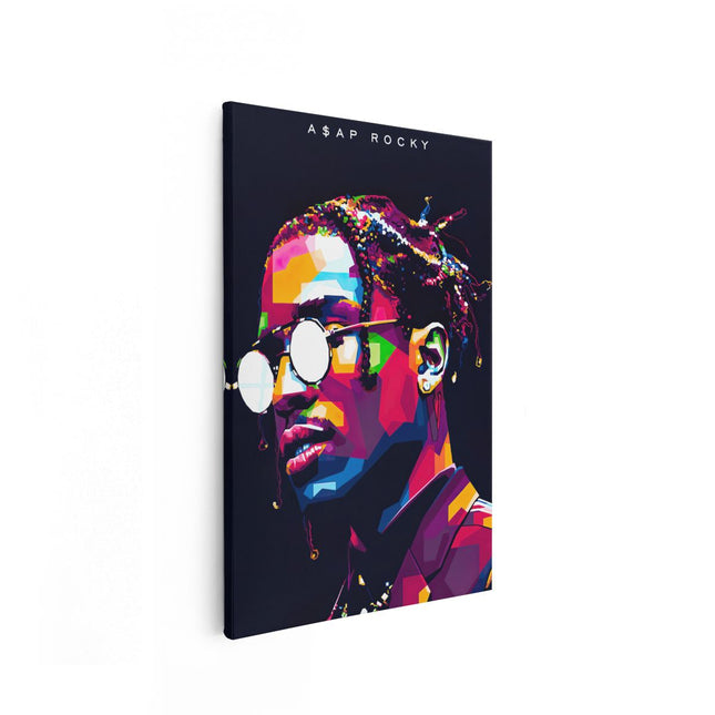 Canvas schilderij vooraanzicht Rapper A$AP Rocky in Abstracte Kleuren