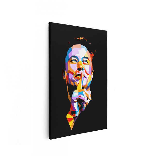 Canvas schilderij vooraanzicht Elon Musk in Abstracte Kleuren