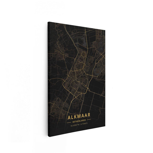 Canvas schilderij vooraanzicht Stadskaart Alkmaar in het Goud en Zwart