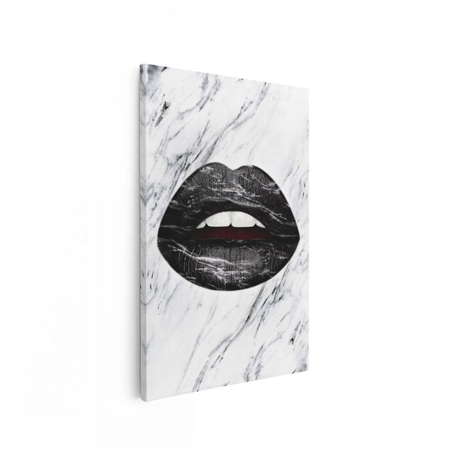 Canvas schilderij vooraanzicht Zwarte Lippen op een Wit Achtergrond