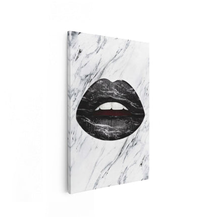Canvas schilderij vooraanzicht Zwarte Lippen op een Wit Achtergrond
