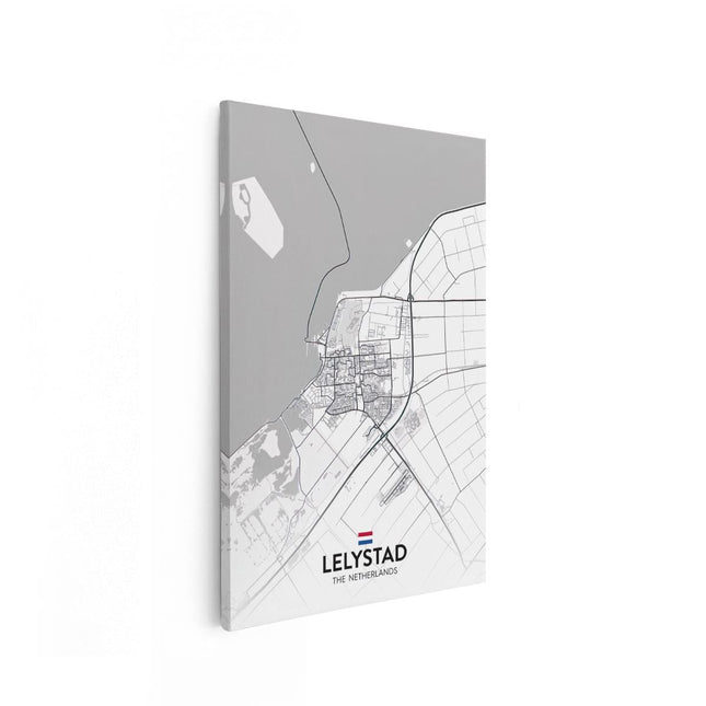 Canvas schilderij vooraanzicht Stadskaart Lelystad in het Wit