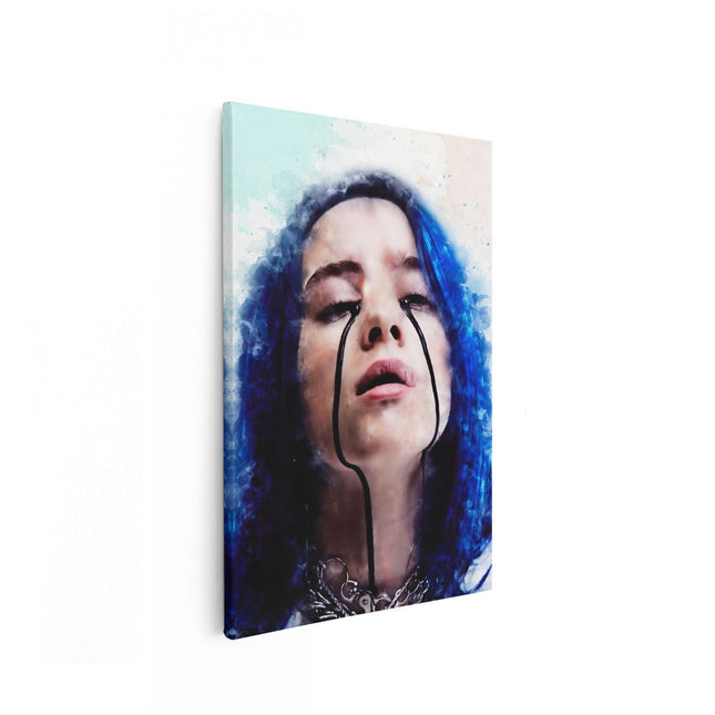 Canvas schilderij vooraanzicht Billie Eilish met Zwarte Tranen