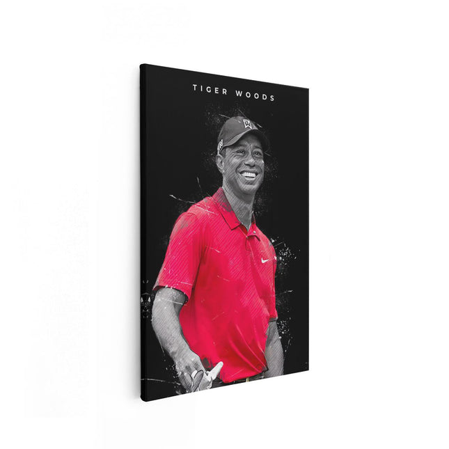 Canvas schilderij vooraanzicht Golfer Tiger Woods Lachend