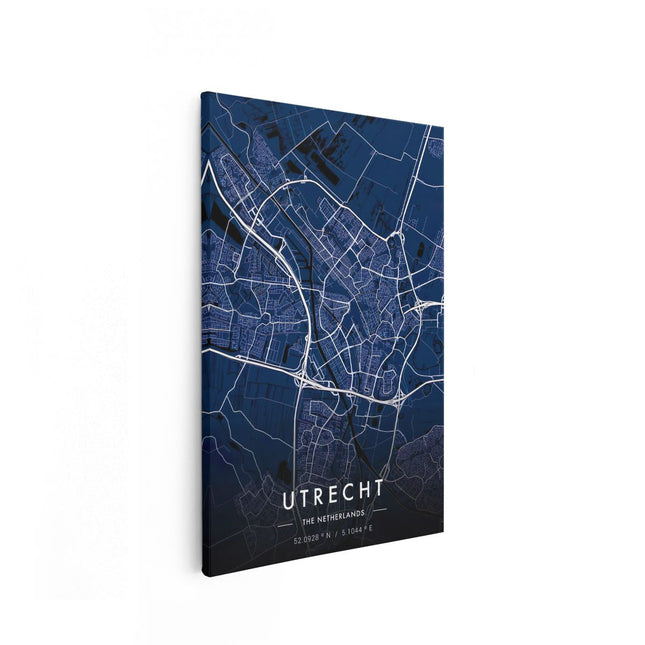 Canvas schilderij vooraanzicht Stadskaart Utrecht in het Blauw en Wit