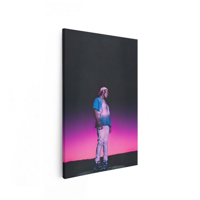 Canvas schilderij vooraanzicht Lil Uzi Vert met een Roze Gloed