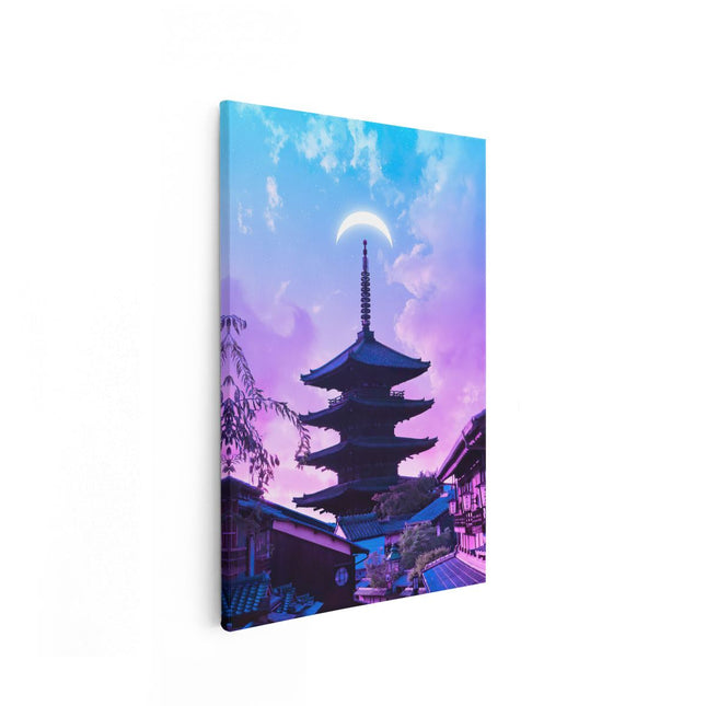 Canvas schilderij vooraanzicht Japanse Tempel met een Halve Maan