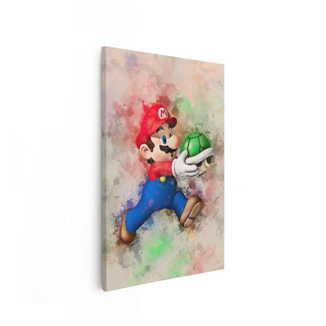 Canvas schilderij vooraanzicht Mario met een Groene Schelp