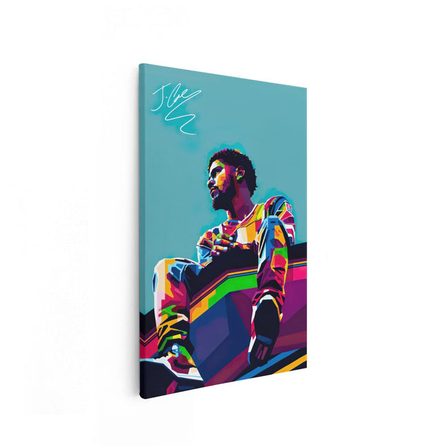 Canvas schilderij vooraanzicht J Cole in Abstracte Kleuren