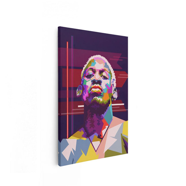 Canvas schilderij vooraanzicht Dennis Rodman in Abstracte Kleuren