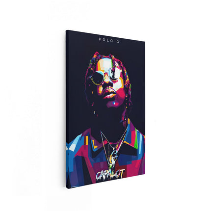 Canvas schilderij vooraanzicht Rapper Polo G Capalot in Abstracte Kleuren