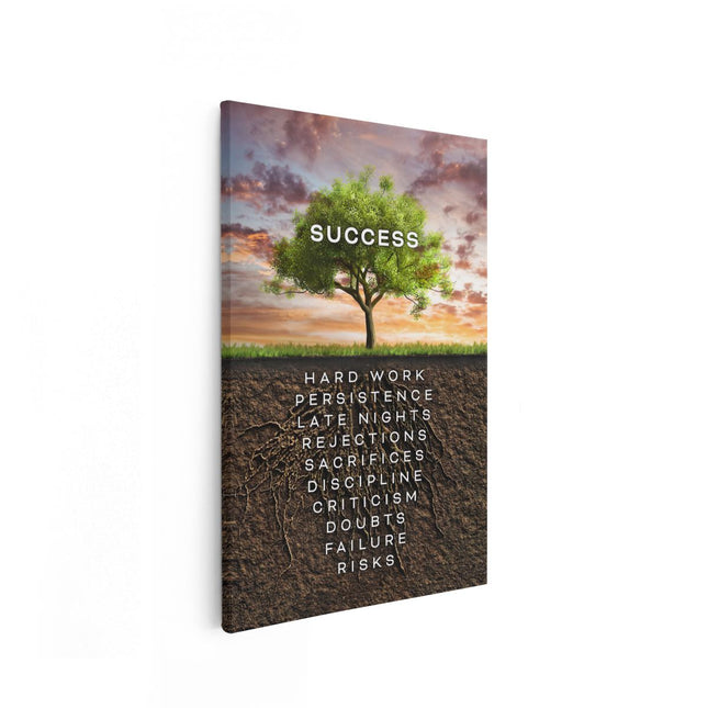 Canvas schilderij vooraanzicht Success Motivatie Tekst op een Boom - Motivatie