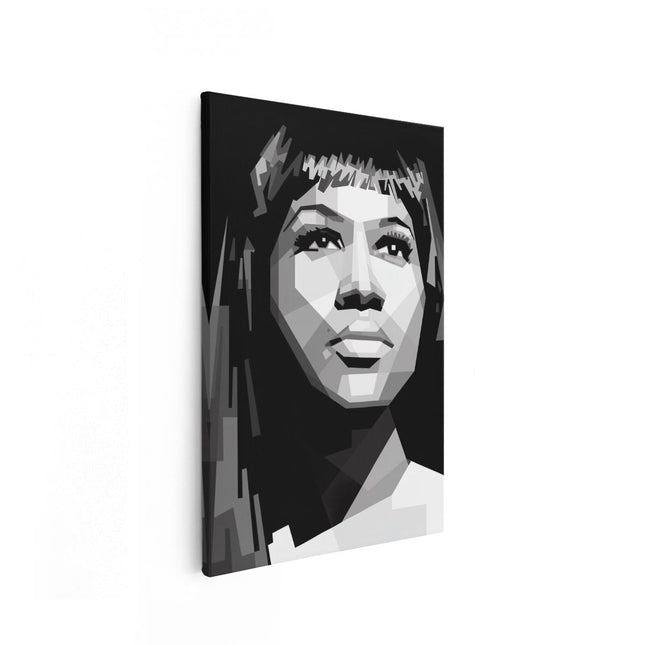 Canvas schilderij vooraanzicht Aretha Franklin in het Zwart Wit