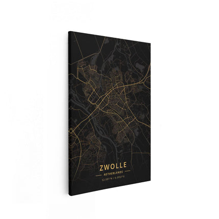 Canvas schilderij vooraanzicht Stadskaart Zwolle in het Goud en Zwart