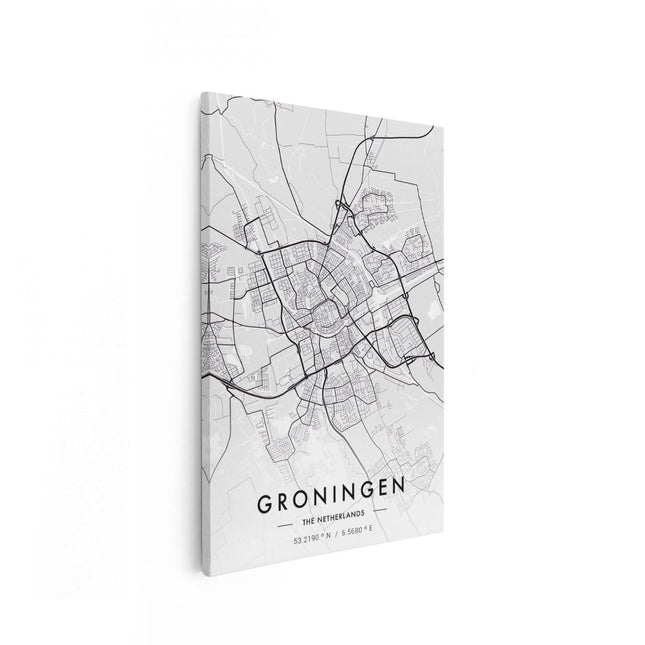 Canvas schilderij vooraanzicht Stadskaart Groningen in het Grijs