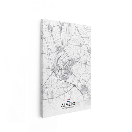 Canvas schilderij vooraanzicht Stadskaart Almelo in het Wit