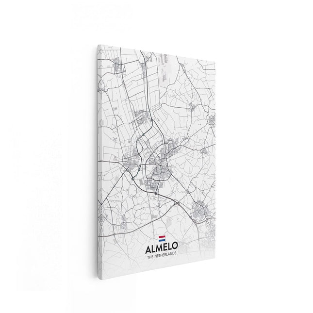 Canvas schilderij vooraanzicht Stadskaart Almelo in het Wit