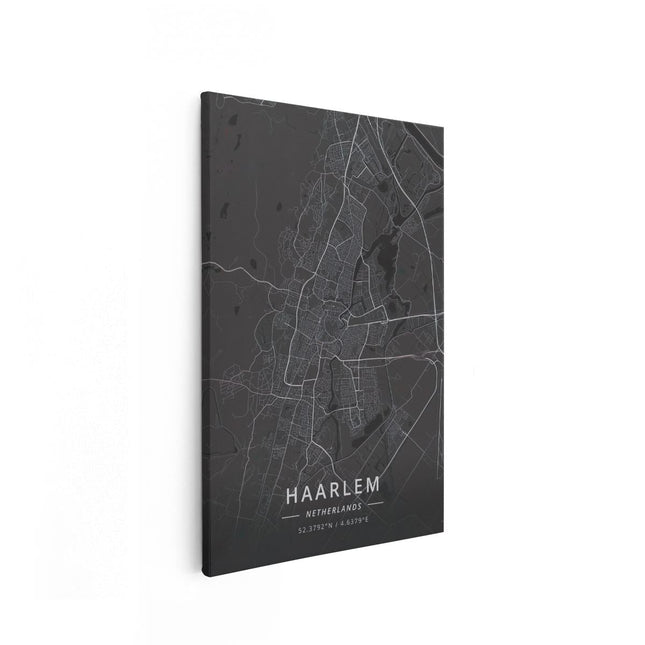 Canvas schilderij vooraanzicht Stadskaart Haarlem in het Zwart