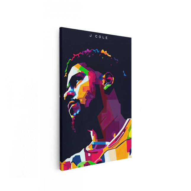 Canvas schilderij vooraanzicht J Cole in Abstracte Kleuren