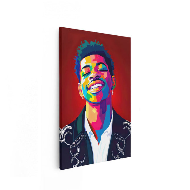 Canvas schilderij vooraanzicht Lil Nas X in Abstracte Kleuren
