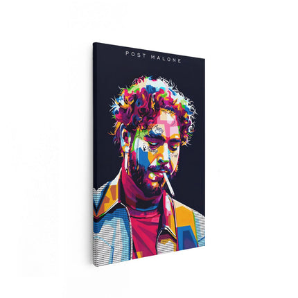 Canvas schilderij vooraanzicht Post Malone met een Sigaret in Abstracte Kleuren