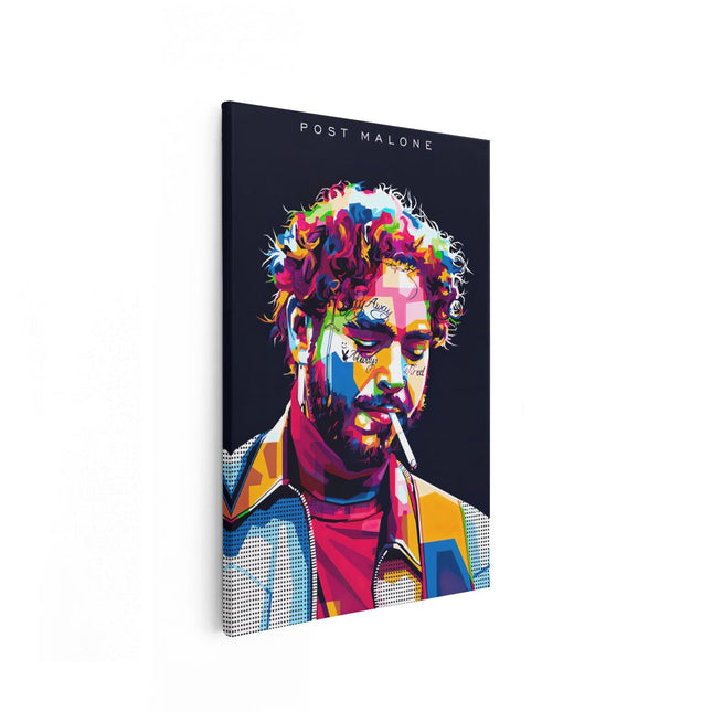 Canvas schilderij vooraanzicht Post Malone met een Sigaret in Abstracte Kleuren