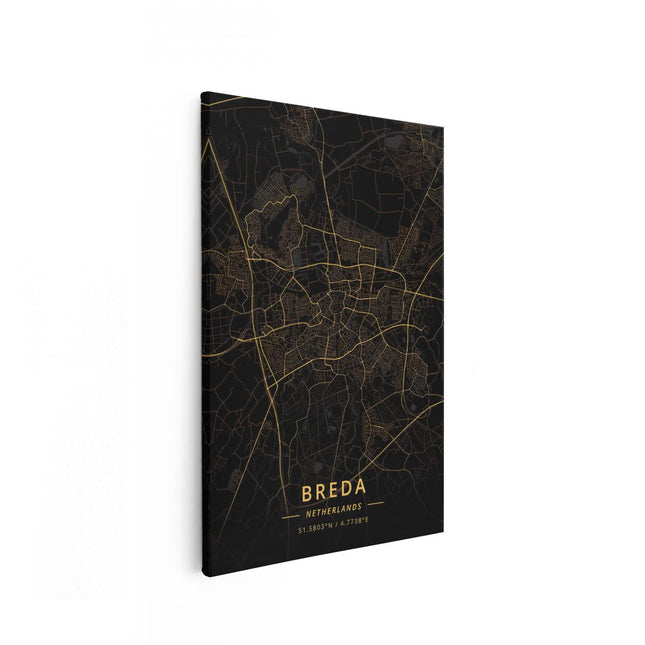 Canvas schilderij vooraanzicht Stadskaart Breda in het Goud en Zwart