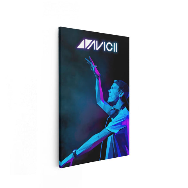 Canvas schilderij vooraanzicht Rapper Avicii in Geometrische Vormen