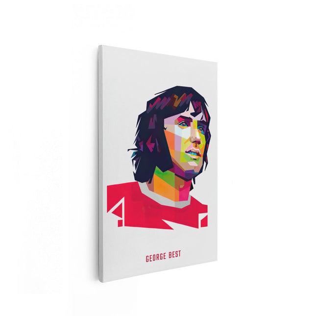 Canvas schilderij vooraanzicht George Best in Abstracte Kleuren