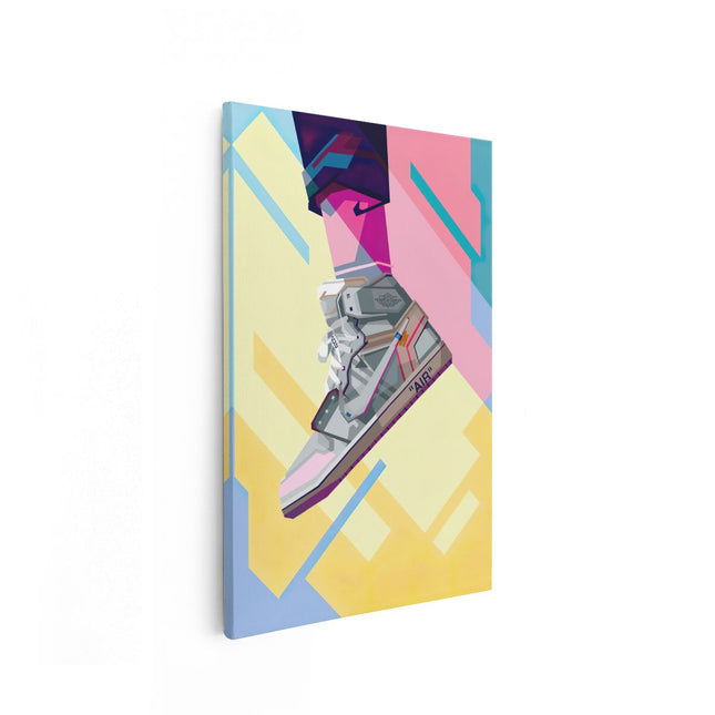 Canvas schilderij vooraanzicht Nike Air Schoen in de Lucht
