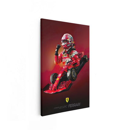 Canvas schilderij vooraanzicht Charles Lecrerc bij Ferrari F1