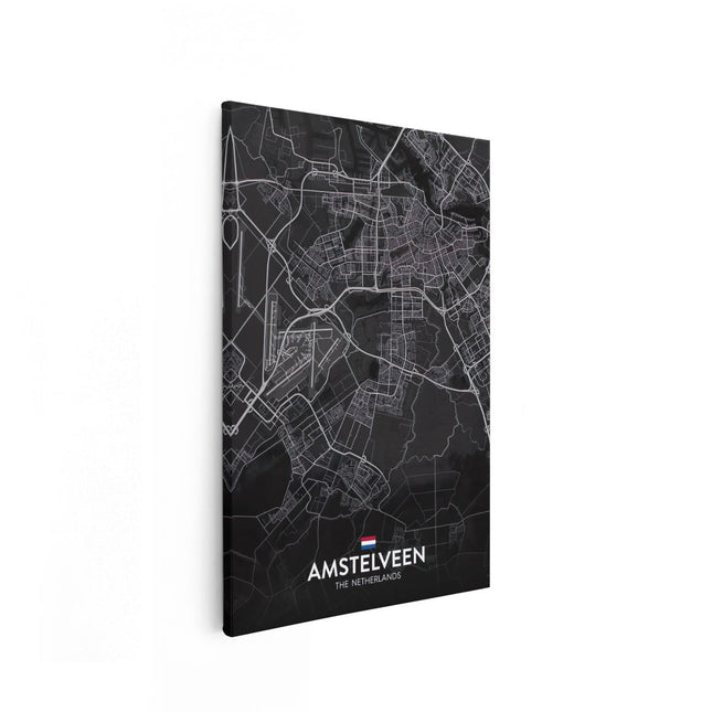Canvas schilderij vooraanzicht Stadskaart Amstelveen in het Zwart