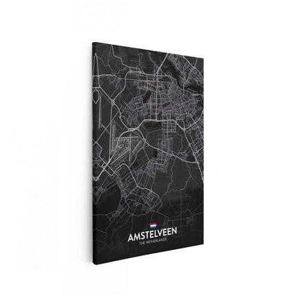 Canvas schilderij vooraanzicht Stadskaart Amstelveen in het Zwart