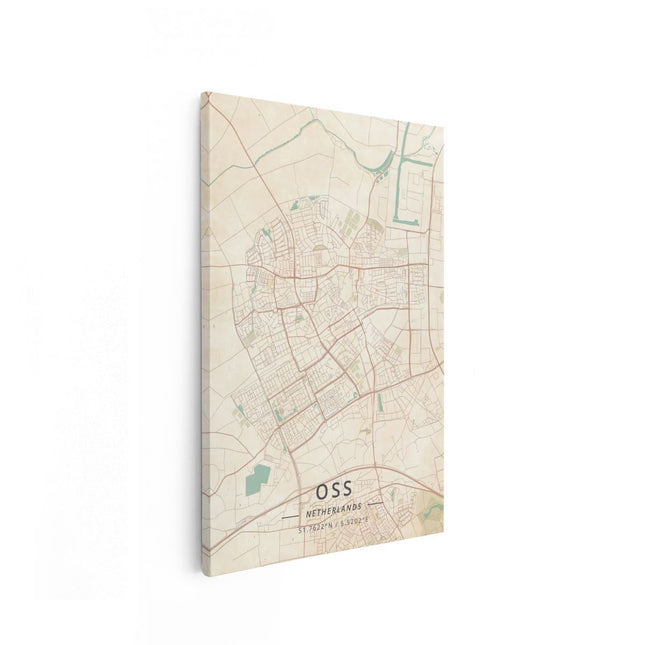 Canvas schilderij vooraanzicht Stadskaart Oss in Beige