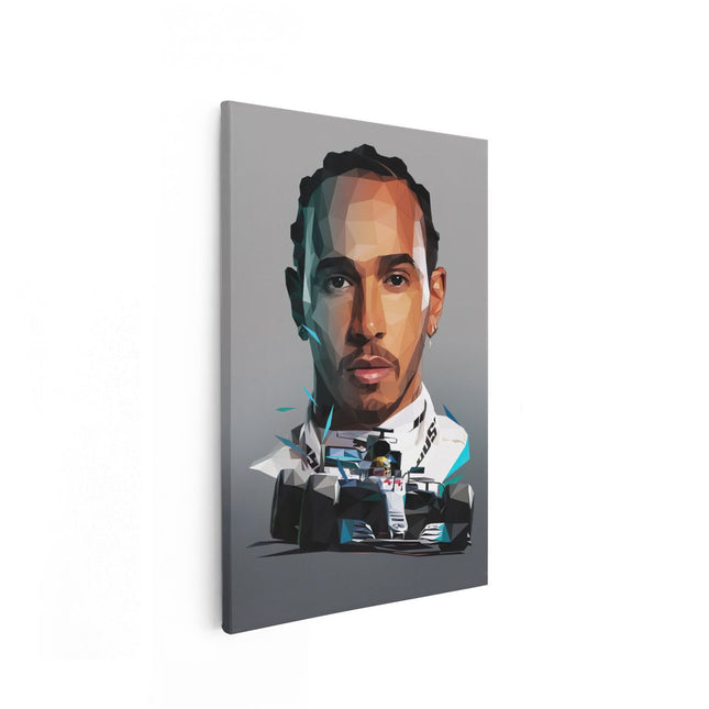 Canvas schilderij vooraanzicht Lewis Hamilton bij Mercedes F1