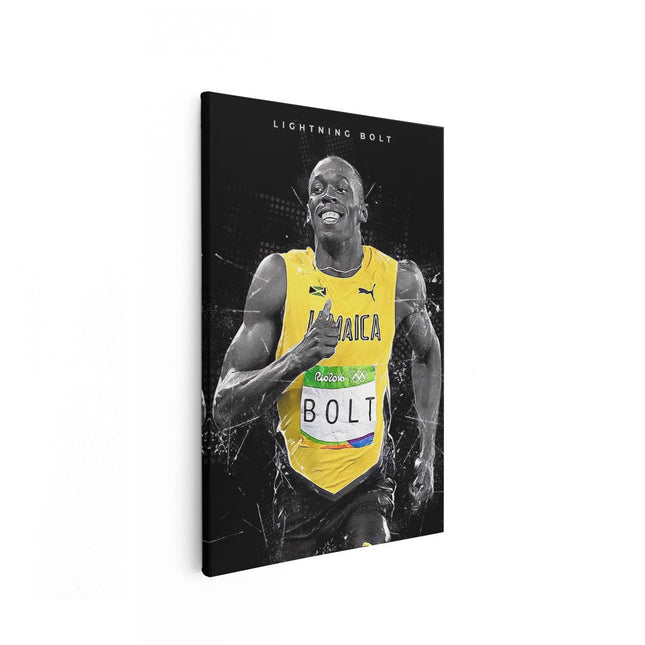 Canvas schilderij vooraanzicht Lightning Bolt - Usain Bolt voor Jaimaca