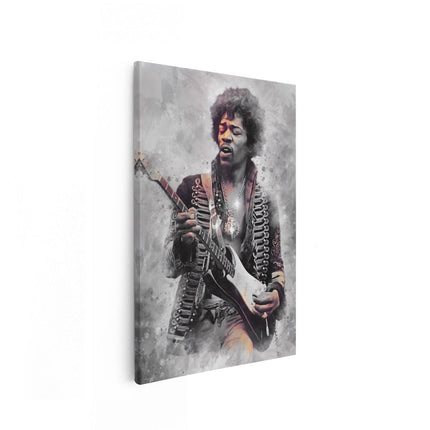 Canvas schilderij vooraanzicht Jimi Hendrix met zijn Gitaar 