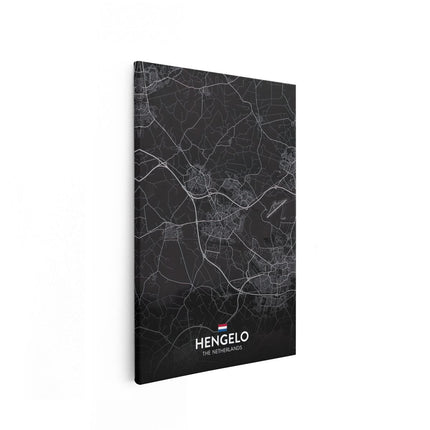 Canvas schilderij vooraanzicht Stadskaart Hengelo in het Zwart