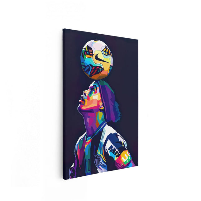 Canvas schilderij vooraanzicht Ronaldinho met Bal op het Hoofd