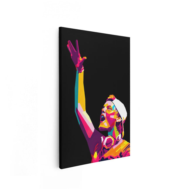 Canvas schilderij vooraanzicht DJ Avicii in Abstracte Kleuren