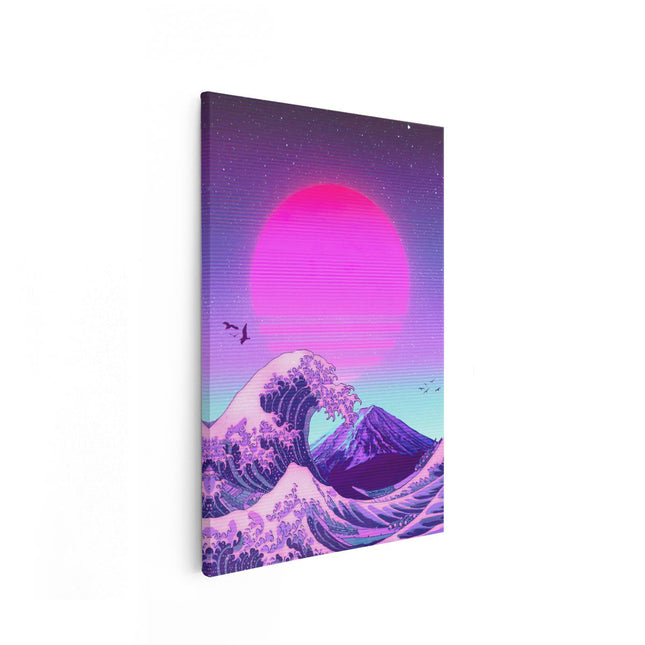 Canvas schilderij vooraanzicht Zonsondergang op de Golfende Zee
