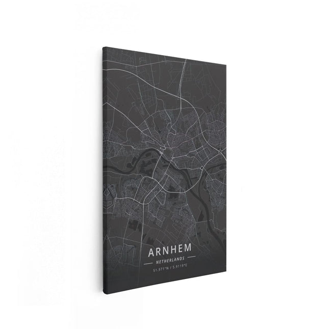 Canvas schilderij vooraanzicht Stadskaart Arnhem in het Zwart