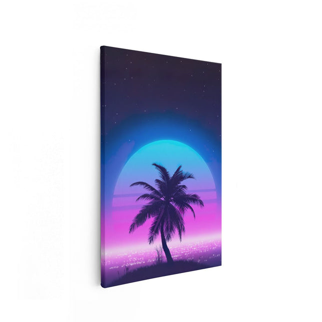 Canvas schilderij vooraanzicht Getekende Palmboom op een Eiland