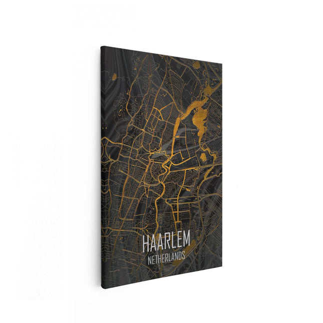 Canvas schilderij vooraanzicht Stadskaart Haarlem in het Goud en Zwart