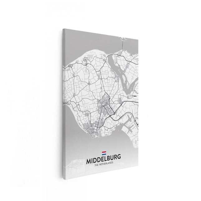 Canvas schilderij vooraanzicht Stadskaart Middelburg in het Wit