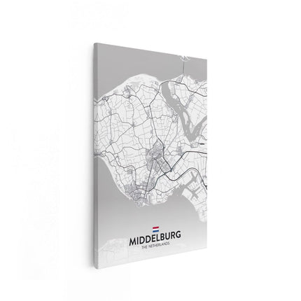 Canvas schilderij vooraanzicht Stadskaart Middelburg in het Wit