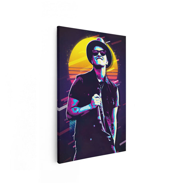 Canvas schilderij vooraanzicht Bruno Mars tijdens de Zonsondergang