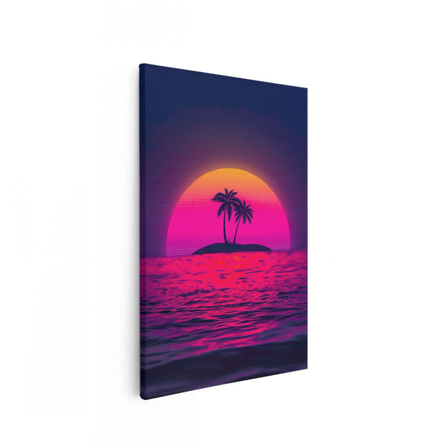 Canvas schilderij vooraanzicht Getekende Eiland Tijdens Zonsondergang